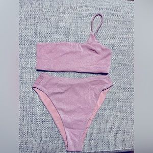 Lulu’s light pink shimmer One Shoulder bikini size Medium, wore once.